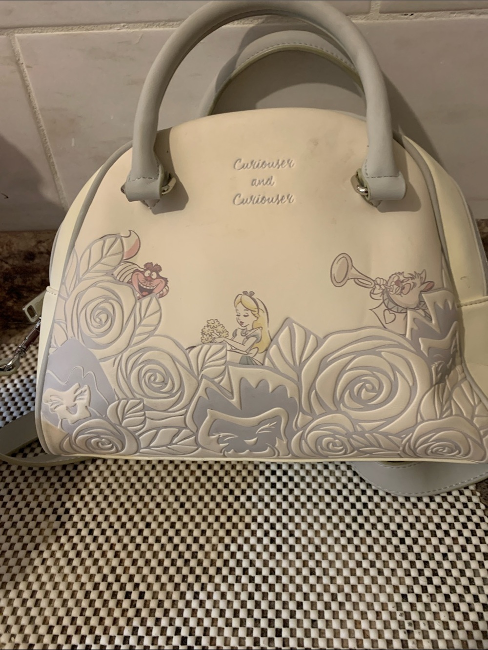 Cream Alice In Wonderland Embossed Dome Bag